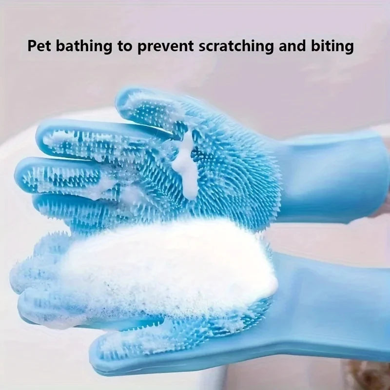 Pet Grooming Cleaning Gloves Dog Cat Bathing Shampoo Glove Scrubber